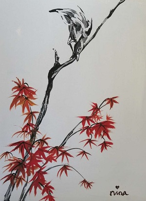 acrylic painting lesson for beginner How to Paint Maple Tree and Bird 